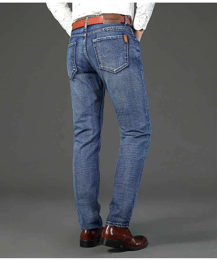 2-piece set WhinLEE black and blue business elite jeans, summer micro elastic straightleg multicraft high-quality denim pants