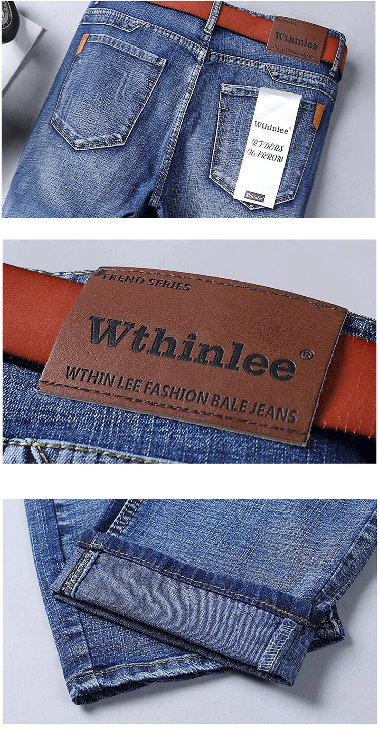 2-piece set WhinLEE black and blue business elite jeans, summer micro elastic straightleg multicraft high-quality denim pants