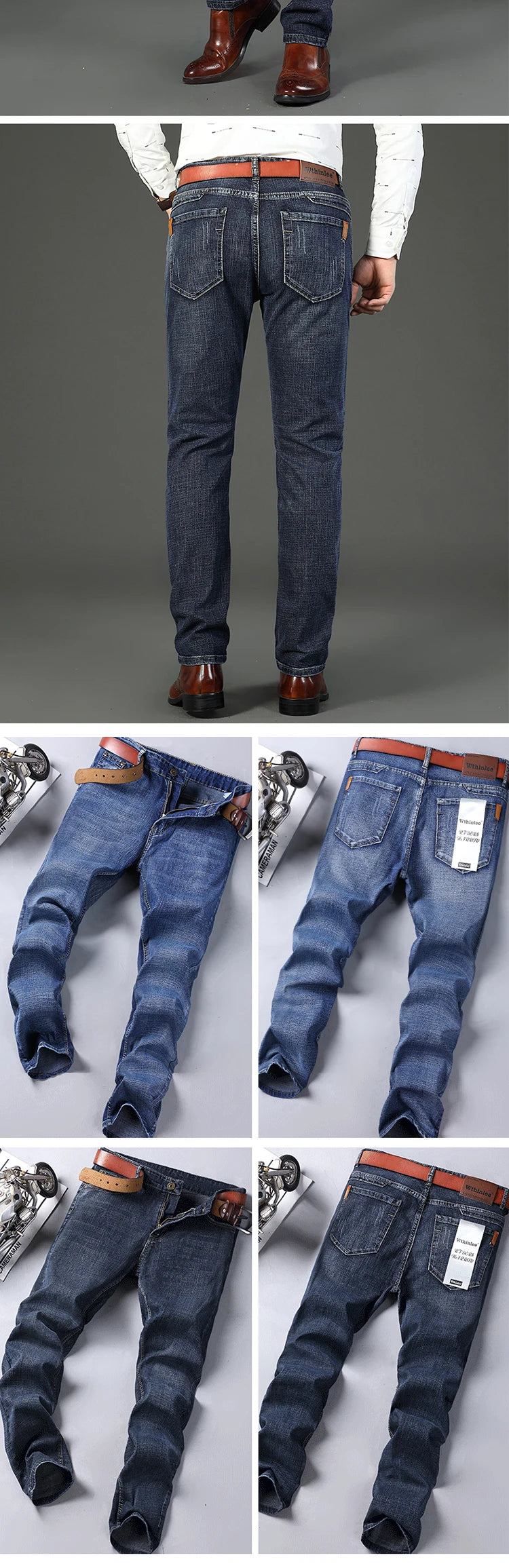 2-piece set WhinLEE black and blue business elite jeans, summer micro elastic straightleg multicraft high-quality denim pants