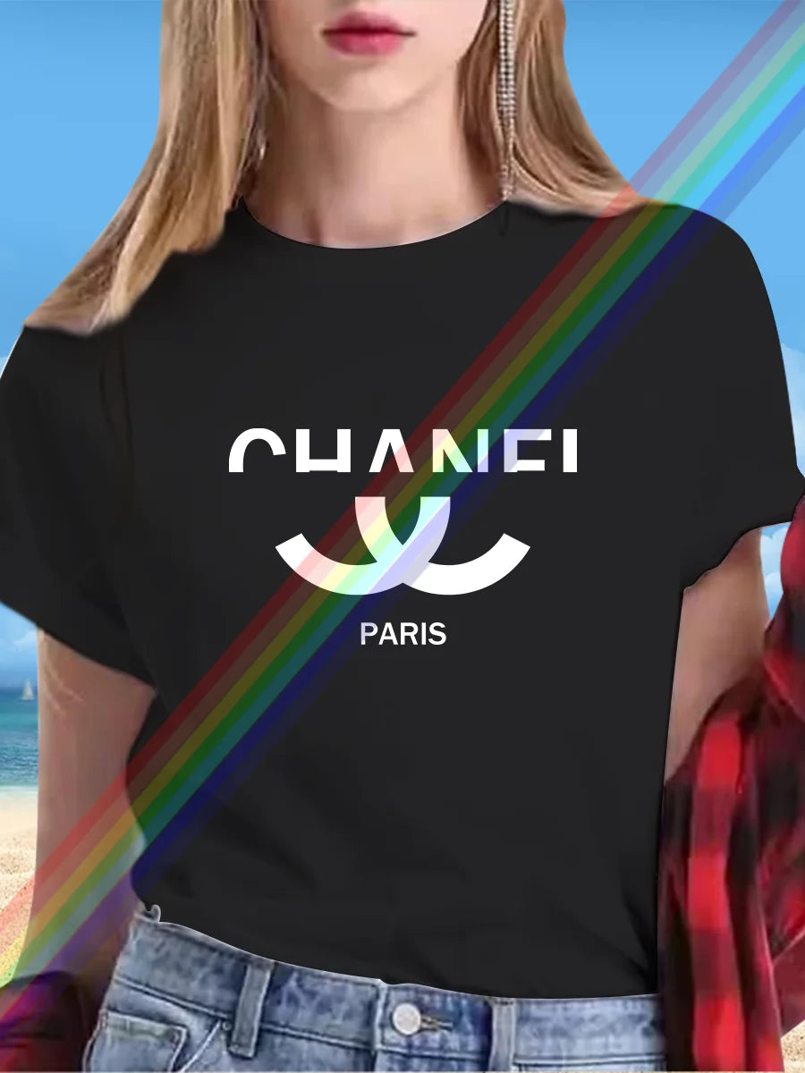 New alphabet Print Casual Graphic T-shirt Short sleeve Sports Women's T-shirt Unisex casual everyday wear Summer women's T-shirt