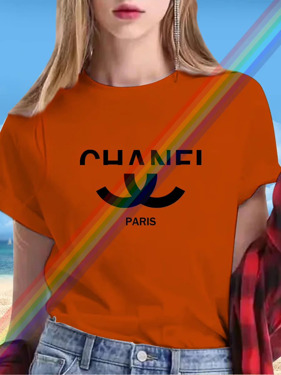 New alphabet Print Casual Graphic T-shirt Short sleeve Sports Women's T-shirt Unisex casual everyday wear Summer women's T-shirt