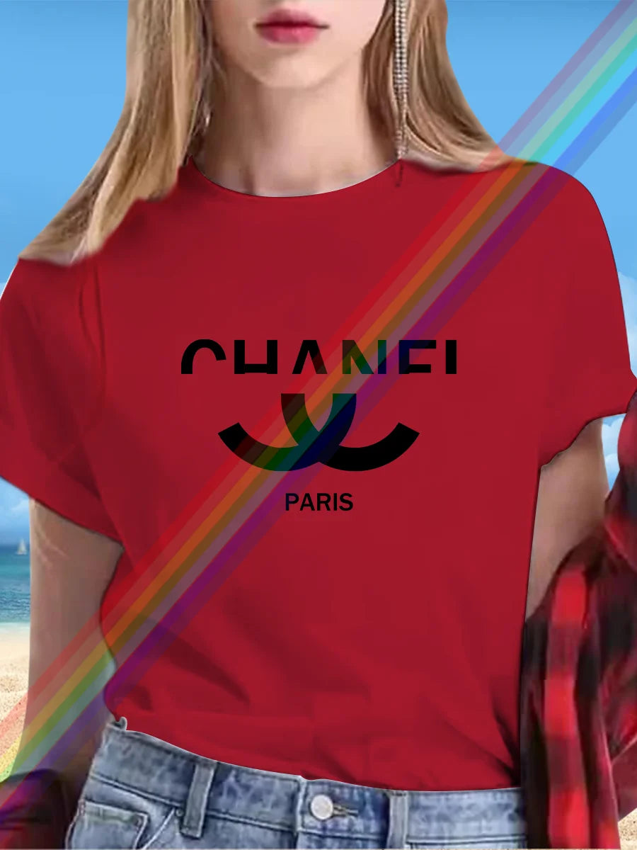 New alphabet Print Casual Graphic T-shirt Short sleeve Sports Women's T-shirt Unisex casual everyday wear Summer women's T-shirt