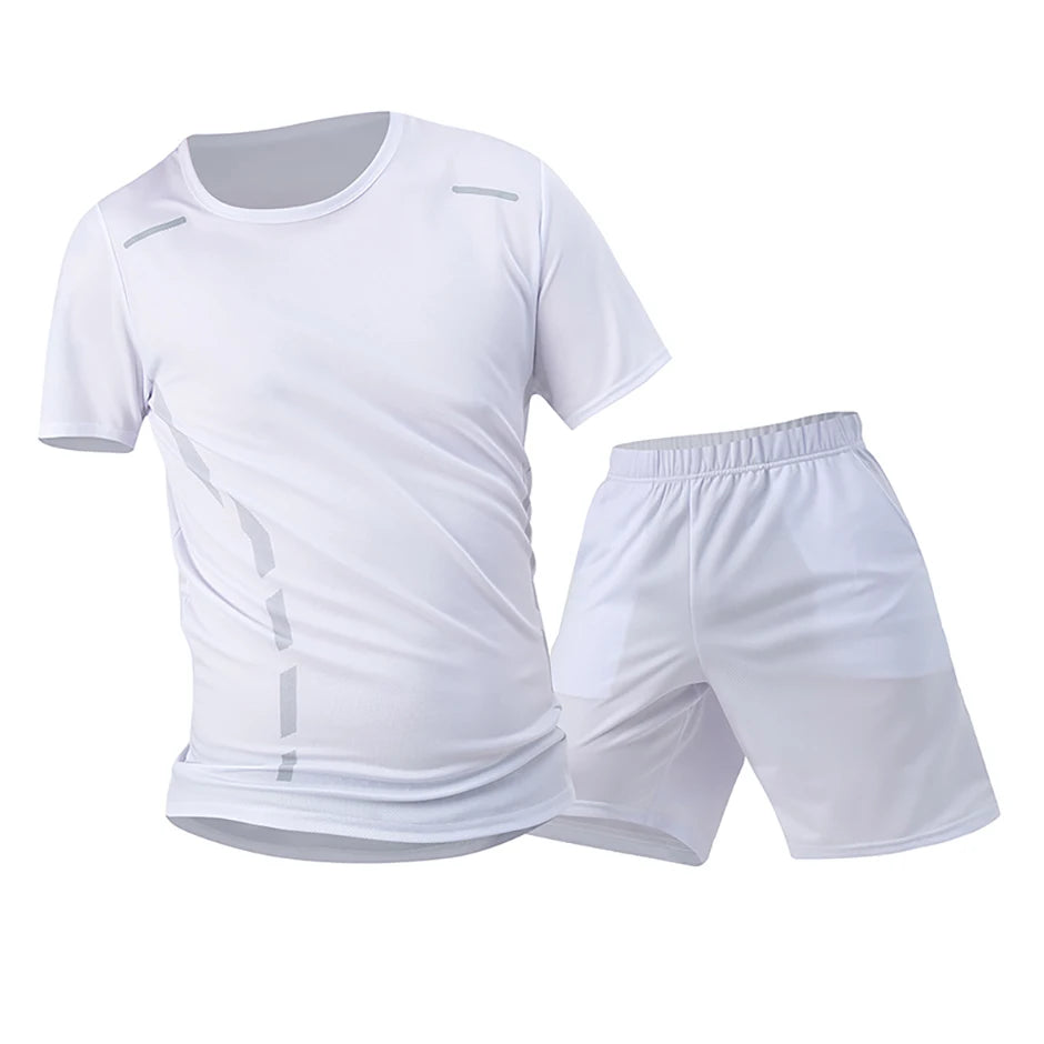 2-Piece Men's Summer Quick drying Sports Suit Loose And Breathable Short Sleeved T-shirt Running And Fitness Black Pocket Shorts