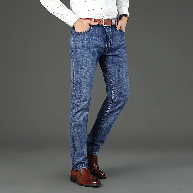 2-piece set WhinLEE black and blue business elite jeans, summer micro elastic straightleg multicraft high-quality denim pants