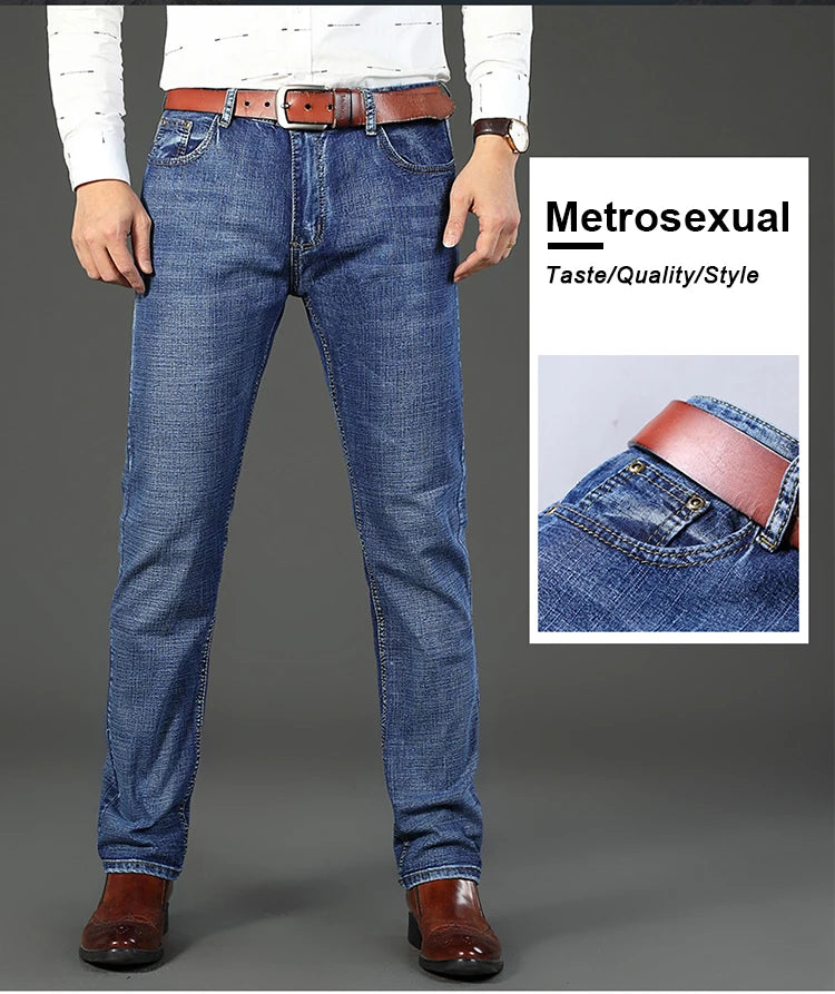 2-piece set  WhinLEE black and blue business elite jeans, summer micro elastic straightleg multicraft high-quality denim pants