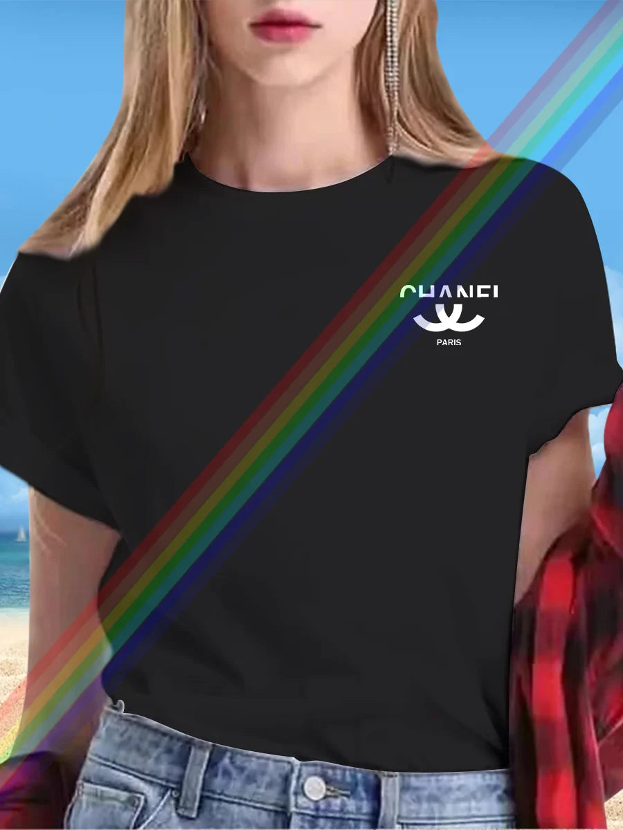 New alphabet Print Casual Graphic T-shirt Short sleeve Sports Women's T-shirt Unisex casual everyday wear Summer women's T-shirt