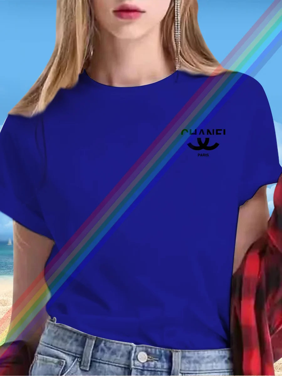 New alphabet Print Casual Graphic T-shirt Short sleeve Sports Women's T-shirt Unisex casual everyday wear Summer women's T-shirt