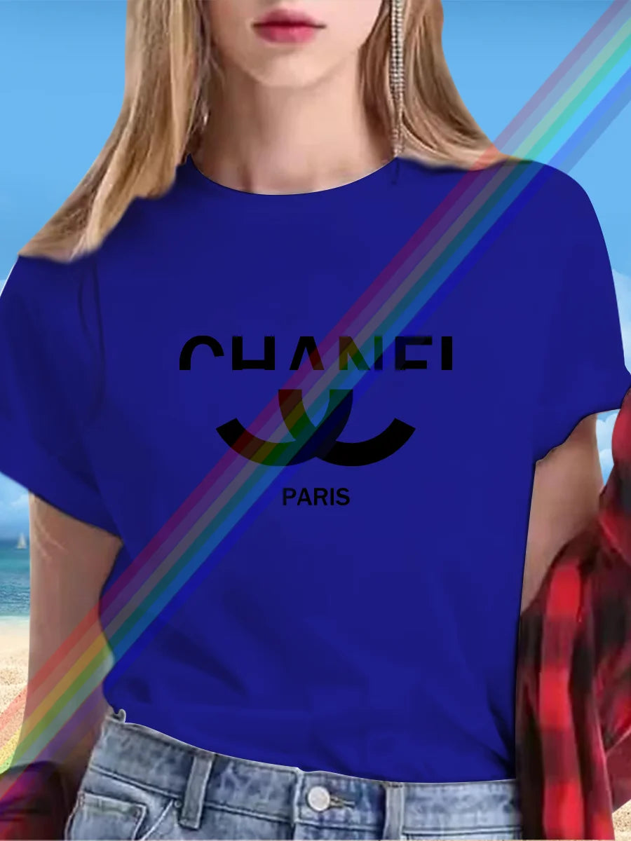 New alphabet Print Casual Graphic T-shirt Short sleeve Sports Women's T-shirt Unisex casual everyday wear Summer women's T-shirt