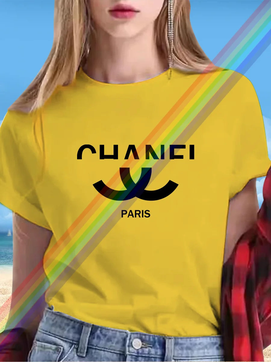 New alphabet Print Casual Graphic T-shirt Short sleeve Sports Women's T-shirt Unisex casual everyday wear Summer women's T-shirt