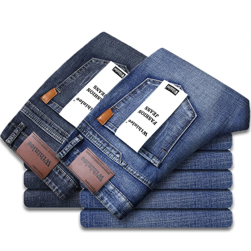 2-piece set  WhinLEE black and blue business elite jeans, summer micro elastic straightleg multicraft high-quality denim pants