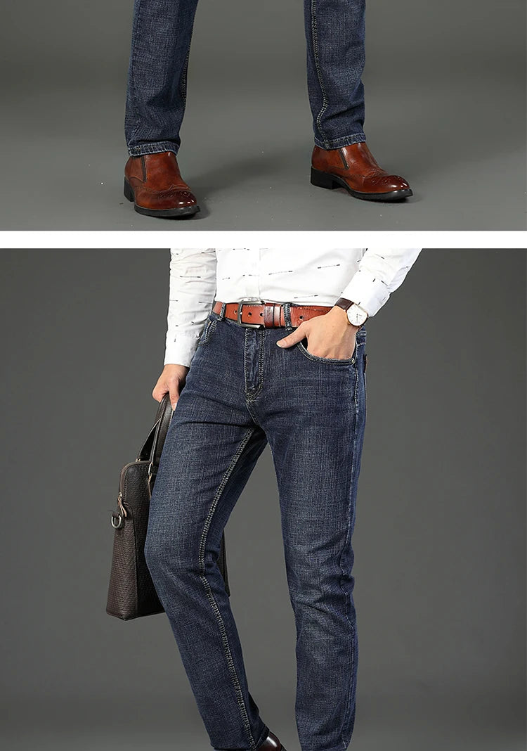 2-piece set  WhinLEE black and blue business elite jeans, summer micro elastic straightleg multicraft high-quality denim pants