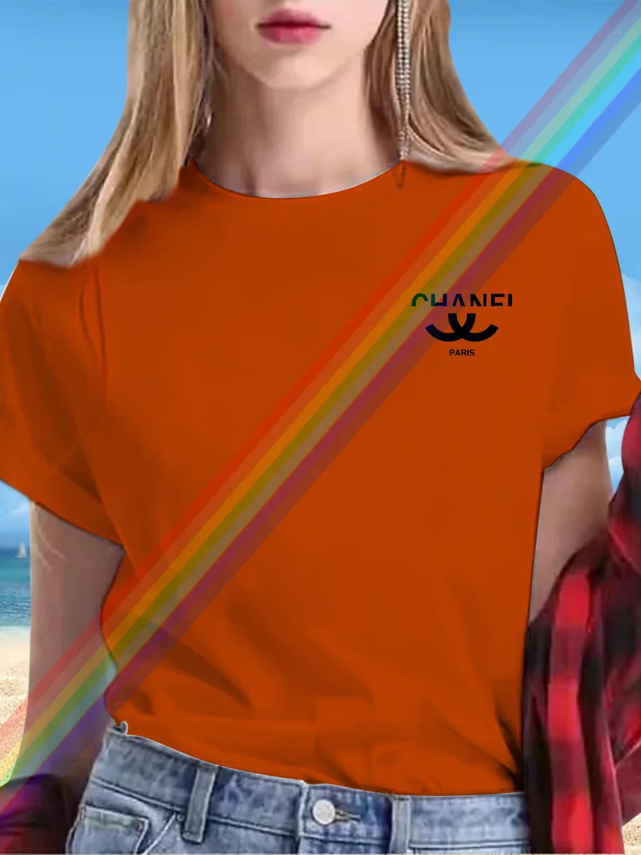 New alphabet Print Casual Graphic T-shirt Short sleeve Sports Women's T-shirt Unisex casual everyday wear Summer women's T-shirt